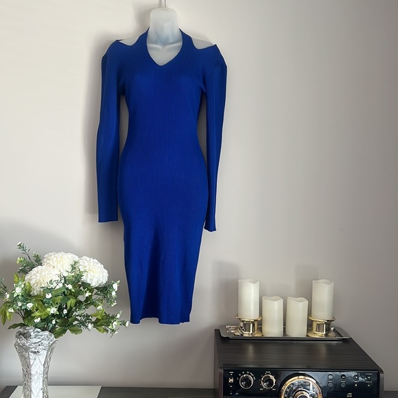 Almost Famous royal blue, strappy, cut-out, super stretchy, midi sweater dress - Picture 3 of 7
